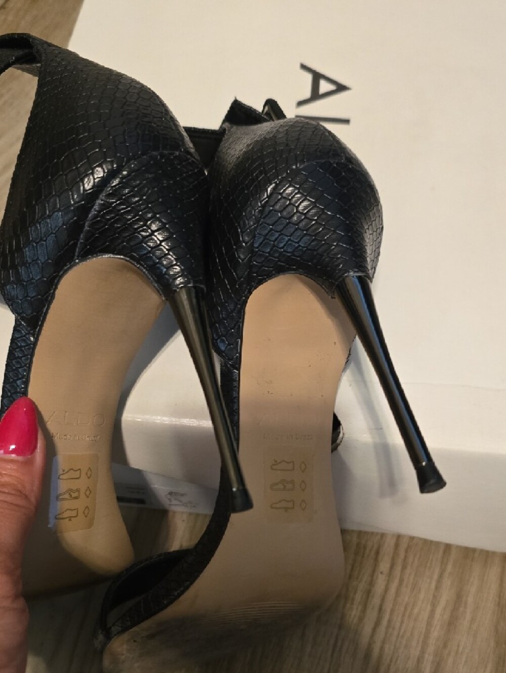 ALDO Black Textured Ankle-Strap Stiletto Heels & Vince Camuto Heels Both 7.5 - Picture 3 of 12